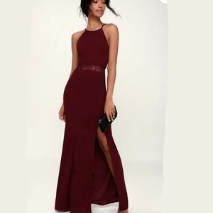 LULUS NWT About Your Heart Burgundy Lace Elegant Maxi Dress size MEDIUM